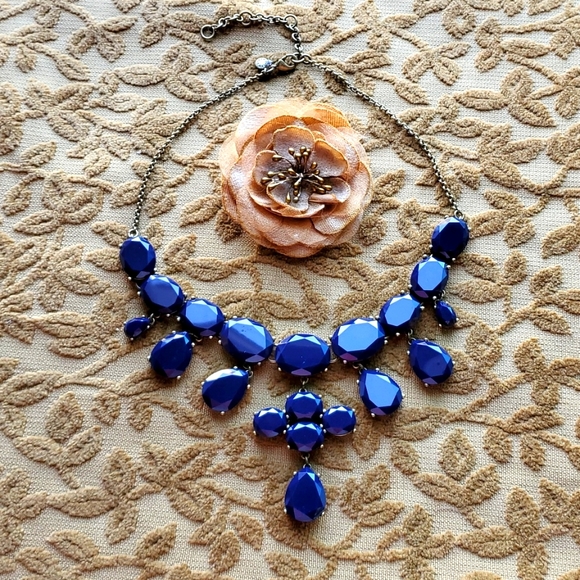 J. Crew navy blue with antique goldtone statement necklace - Picture 1 of 6